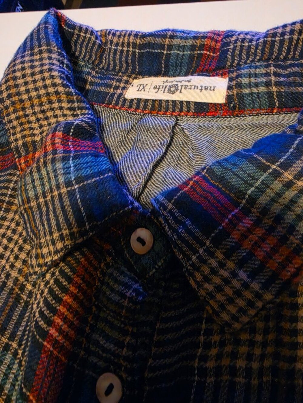 Natural Life Cooper Shirt Navy Red Plaid Cotton Dress Sz XL - Picture 3 of 14
